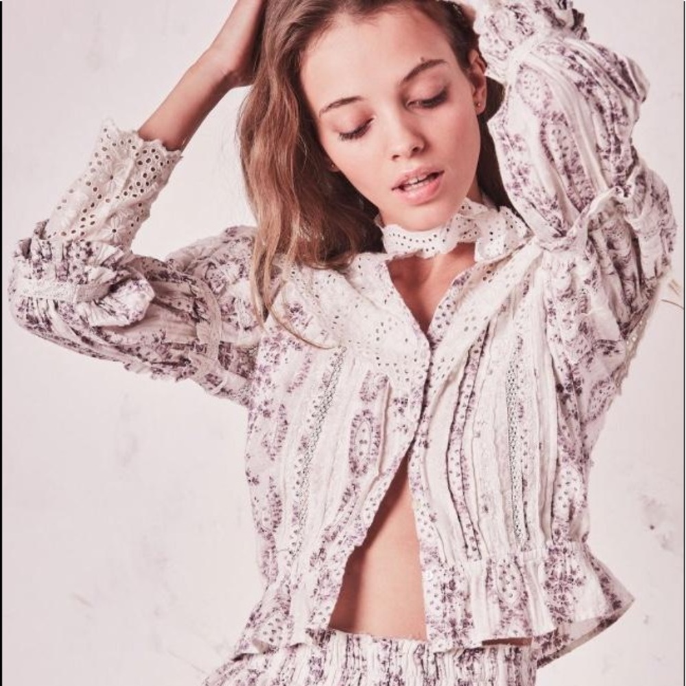 Brand New Love Shack & Fancy beige & purple top
